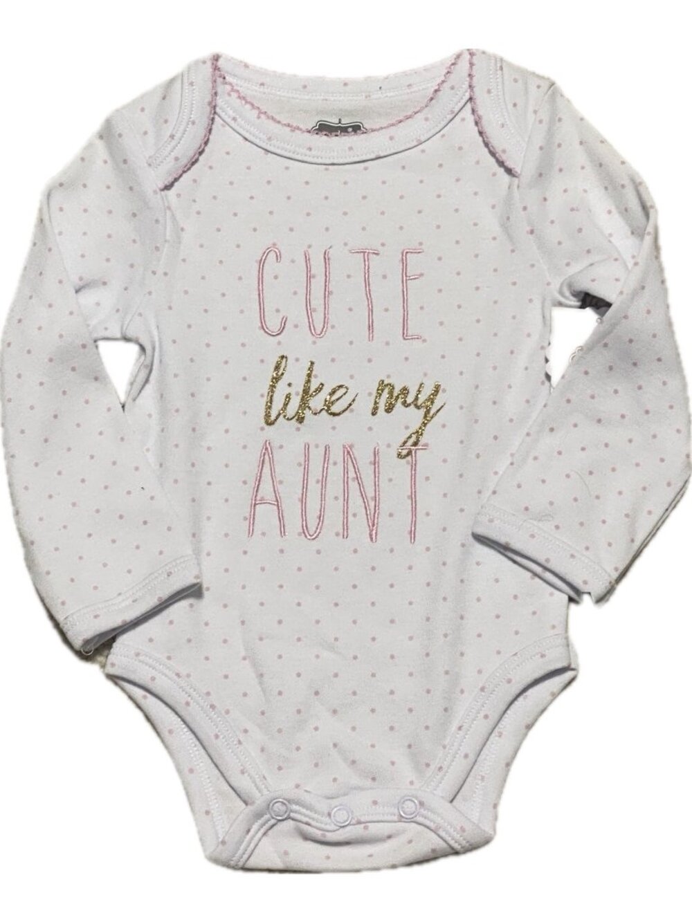 Mud Pie crawler 1pc bodysuit Cute Like My Aunt 6m 9m NWT pink gold embroidery